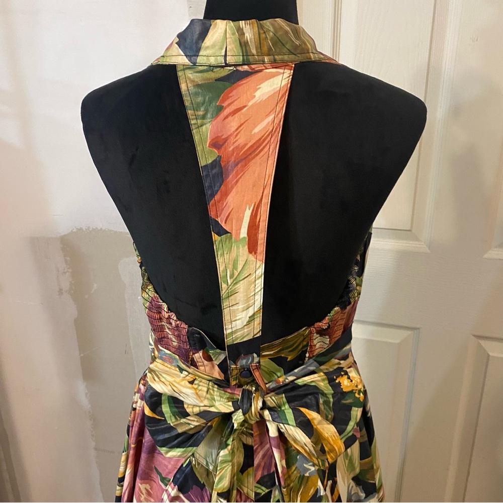 Neiman Marcus Tropical Floral Maxi Dress Halter MIDI Pockets Button Down A line - Picture 14 of 15